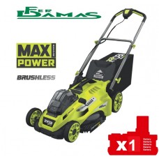 TOSAERBA A BATTERIA RYOBI 36V BRUSHLESS CON MOVENZA ASSISTITA 46 CM. ART. RLM36X46H50PG (1 x 5.0Ah)